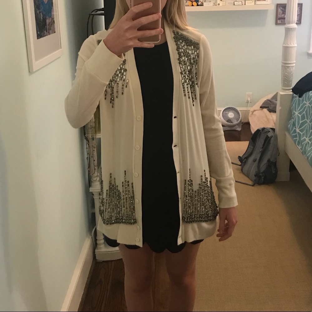Haute Hippie Cream Cardigan with Embellishment